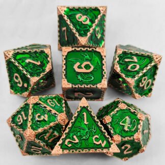 green dragon metal dice set, enamel DND dice