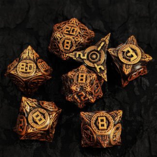 Mecha Relic Dice Set – mechanical steampunk metal DND dice with bronze finish