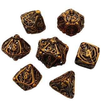 hollow skull dice set antique gold