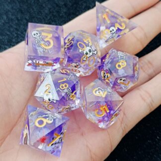sharp edge resin dice with skeleton decal purple