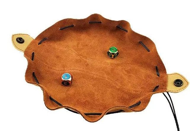 Cthulhu dice bag unfolded into a dice tray with dice